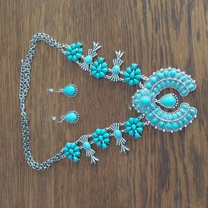 Southwestern Flower design Faux Turquoise Necklace & Earrings